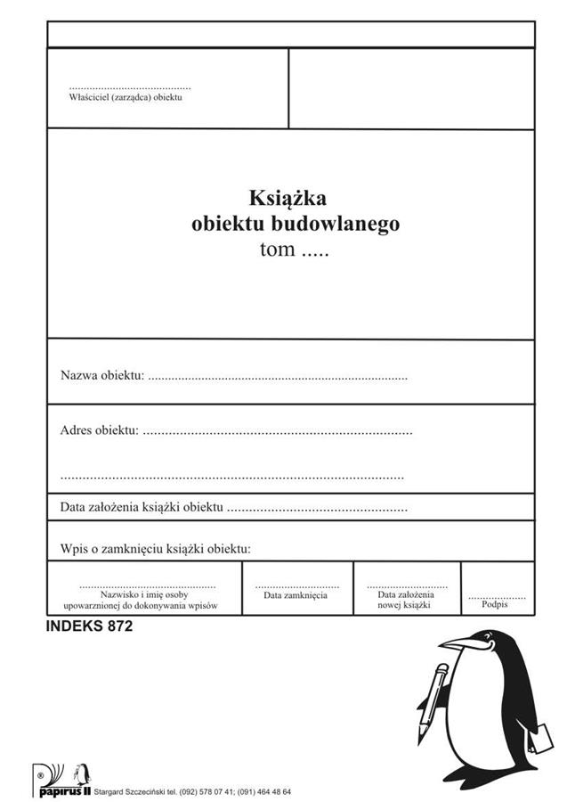 ND39_71714 KSIAZKA OBIEKTU BUDOWLANEGO A4/37K PIR