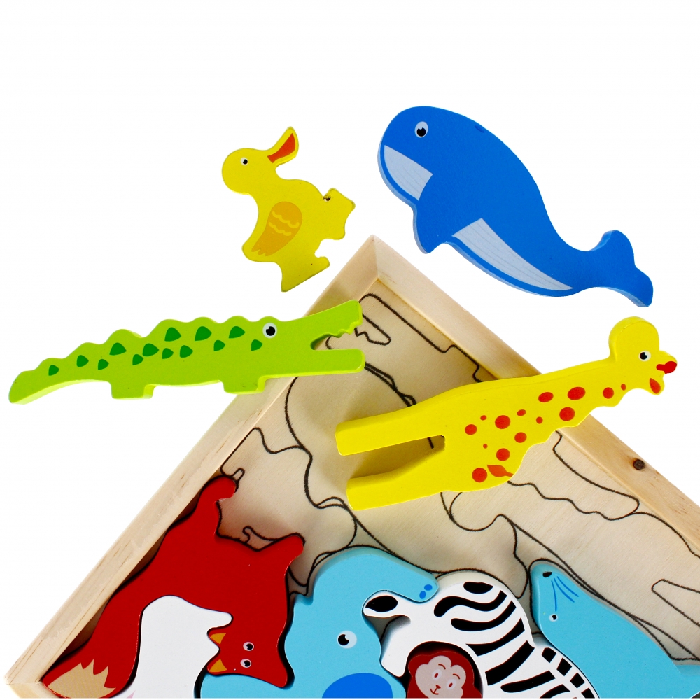 puzzle in legno, animali selvatici, 12 pezzi, 17x1