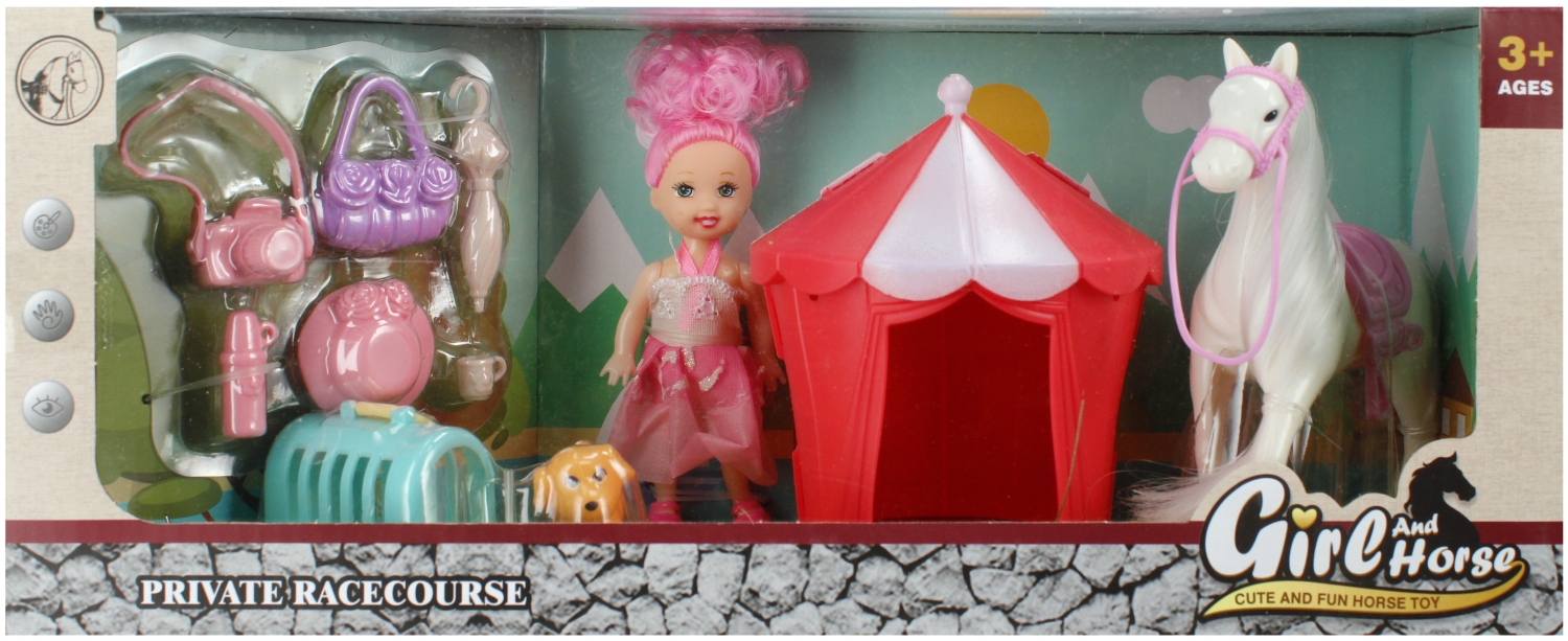 Bambolina 9cm + accessori cavallo 34x14x11 mc fine