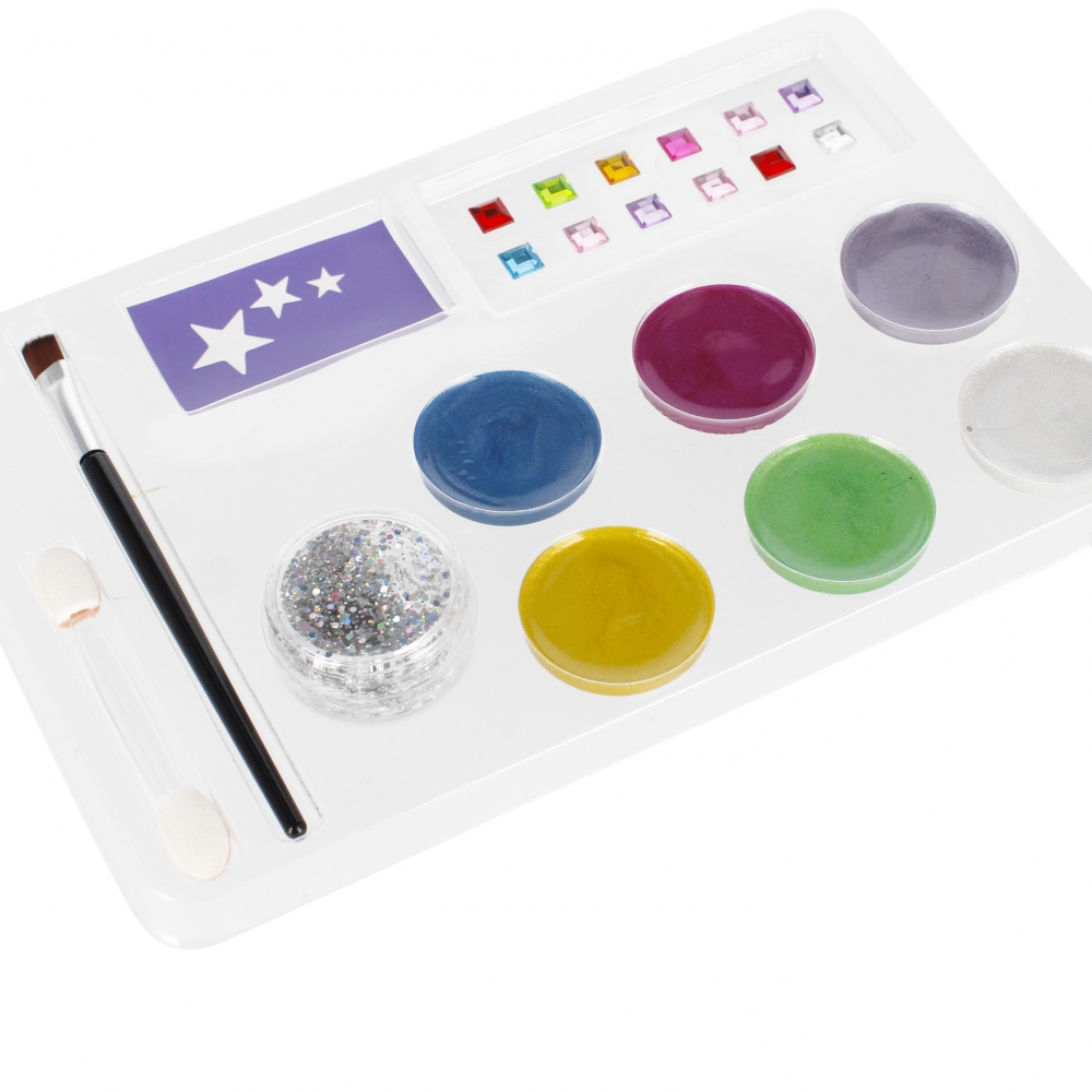 pitture per il viso 6 colori + glitter + accessori